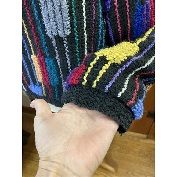 Allen Wah 3D Sweater Vtg Women’s Sz M Colorful Woven Cotton Blend Textured 80s - Picture 3 of 10